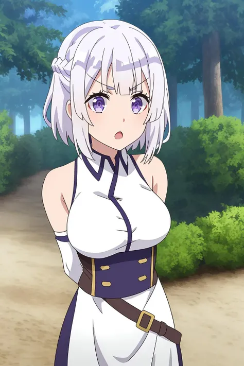 NSFW,(((1girl,1boy,sex,vaginal ))),all fours,crawling ,looking at viewer,Hakuren,grey hair, short hair, braid, purple eyes,detailed eyes,growing eyes,detailed skin,detailed face,
white dress, collar, bare shoulders, elbow gloves, medium breasts, purple gloves,
smile, masterpiece ,8k unity wallpaper,anime key visual,highest quality, High resolution, unity 8k wallpaper, (shape:0.8),anime coloring,highly detailed face, shiny skin,fine skin,white skin,dense skin,detailed hair,highly detailed legs,perfect lighting, Detailed CG, (perfect hands, perfect anatomy),High resolution,(Detailed wear ),slender limbs, delicate curves, dainty hands,figure:0.8,white lace panties,