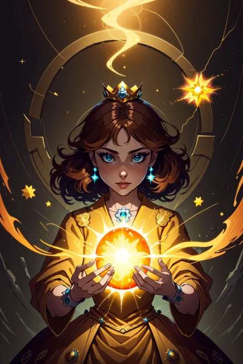 (masterpiece, best quality), intricate details, 8k, artstation, wallpaper, official art, splash art, sharp focus,
1girl, <lora:Daisy_Lora:0.8> Daisy_SM, yellow dress, crown,
<lora:kVoidEnergy-000001:0.8> V0id3nergy, plasma, glowing energy,