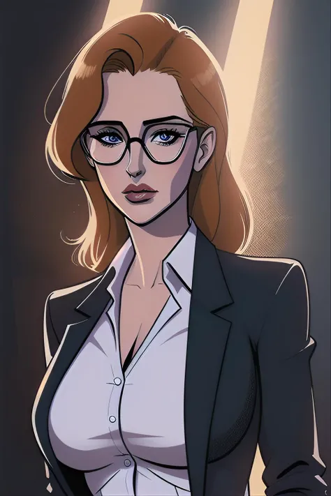 comic style illustration of gillian anderson as 1990s dana scully