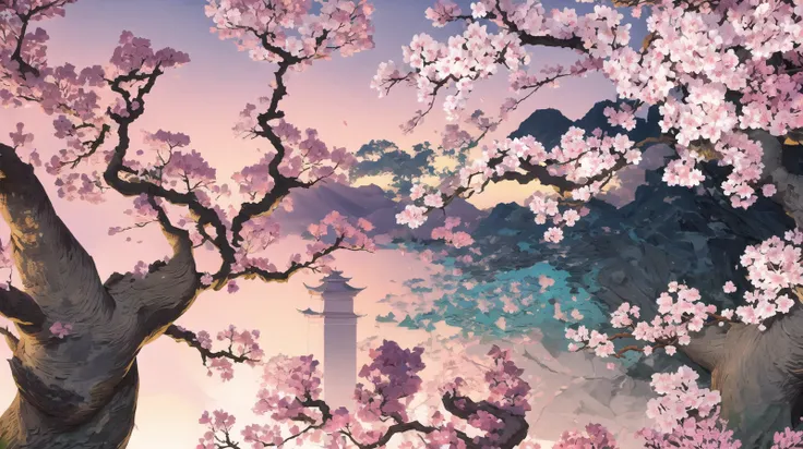 tree,flower,sakura, <lora:剪纸:1>, papercut,vivid,pink