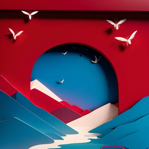red and blue,<lora:剪纸:1>