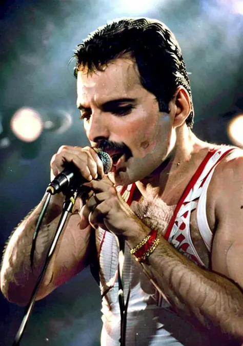 Freddie mercury ,sing , realistic, detailed, 4k, best quality, <lora:FreddieMercury:0.9>