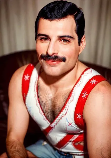 Freddie mercury , smiling, realistic, detailed, 4k, best quality, <lora:FreddieMercury:0.6>