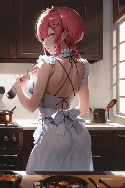 fajyobore-style, masterpiece, 1girl, 23 years old, ram \(re:zero\), kitchen, apron, hands behind back, facing viewer, dim lighting, high contrast, (caustics:1.2)
<lora:fajyobore_e16:0.6>