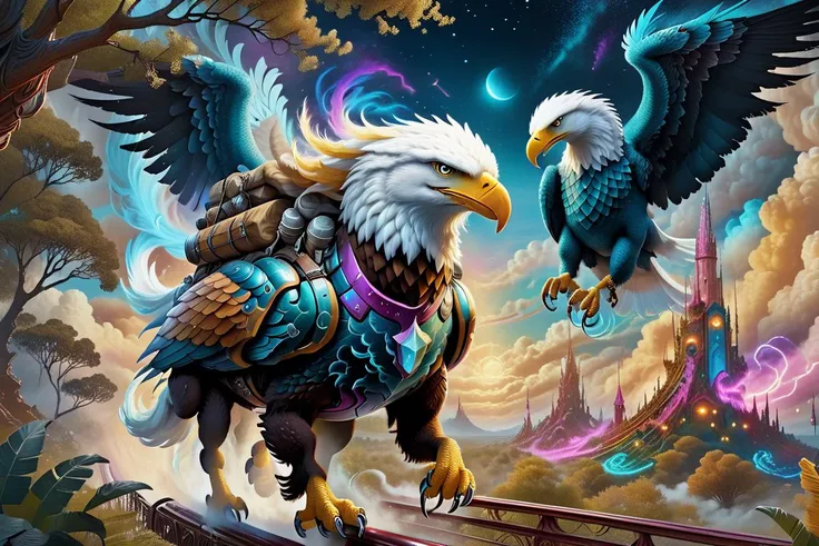 Dreamscape An explorer (riding) adragon,eagle from a distant future, possessing extraordinary orientation senses, roams through an abandoned, overgrown amusement park. (Explorer, Futuristic, Abandoned, Overgrown) , Taking cues from Interstellar and Stranger Things, ('sci-fi character':1.4), ('orientation sense':1.5), ('nostalgic settings':1.3) High-definition photography, intricate details, and a mix of wonder and eeriness form, <lora:sdxl_photorealistic_slider_v1:0.6>, photorealistic, 4k, highly detailed, sharp focus, hyper-realistic, <lora:ChalkDustStyleSDXL:0.8> <lora:flaming-person:1.2>, (masterpiece,best quality:1.5) . Surreal, ethereal, dreamy, mysterious, fantasy, highly detailed, (masterpiece,best quality:1.5)