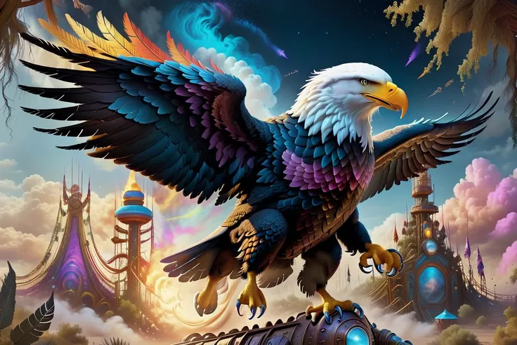 Dreamscape An explorer (riding) aeagle,phoenix from a distant future, possessing extraordinary orientation senses, roams through an abandoned, overgrown amusement park. (Explorer, Futuristic, Abandoned, Overgrown) , Taking cues from Interstellar and Stranger Things, ('sci-fi character':1.4), ('orientation sense':1.5), ('nostalgic settings':1.3) High-definition photography, intricate details, and a mix of wonder and eeriness form, <lora:sdxl_photorealistic_slider_v1:0.6>, photorealistic, 4k, highly detailed, sharp focus, hyper-realistic, <lora:ChalkDustStyleSDXL:0.8> <lora:flaming-person:1.2>, (masterpiece,best quality:1.5) . Surreal, ethereal, dreamy, mysterious, fantasy, highly detailed, (masterpiece,best quality:1.5)