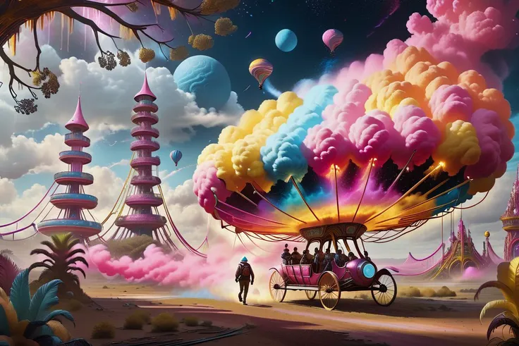 Dreamscape An explorer (riding) aflamingo from a distant future, possessing extraordinary orientation senses, roams through an abandoned, overgrown amusement park. (Explorer, Futuristic, Abandoned, Overgrown) , Taking cues from Interstellar and Stranger Things, ('sci-fi character':1.4), ('orientation sense':1.5), ('nostalgic settings':1.3) High-definition photography, intricate details, and a mix of wonder and eeriness form, <lora:sdxl_photorealistic_slider_v1:0.6>, photorealistic, 4k, highly detailed, sharp focus, hyper-realistic, <lora:ChalkDustStyleSDXL:0.8> <lora:flaming-person:1.2>, (masterpiece,best quality:1.5) . Surreal, ethereal, dreamy, mysterious, fantasy, highly detailed, (masterpiece,best quality:1.5)