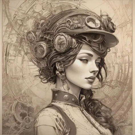 woman Symbolism, steampunk, Tasteful, Line Rendering, RE Engine, Ethereal, Silkscreen Printing, Aerial View, Paper Animation, , Proficient, 32K, Groundbreaking,