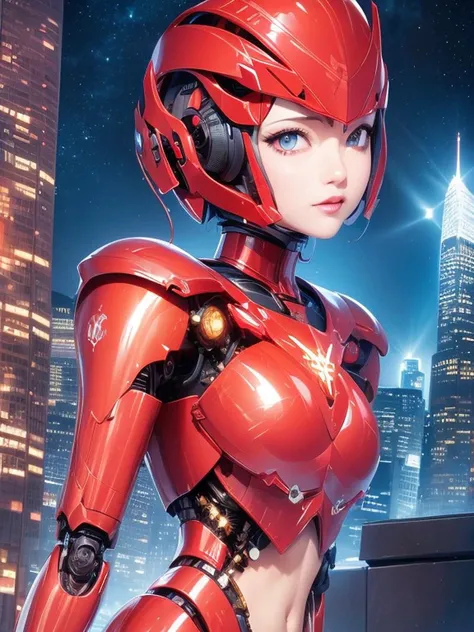 best quality ,masterpiece, illustration, an extremely delicate and beautiful, extremely detailed ,CG ,unity ,8k wallpaper, Amazing, finely detail, masterpiece,best quality,official art,extremely detailed CG unity 8k wallpaper,absurdres, incredibly absurdres, ultra-detailed, highres, extremely detailed,beautiful detailed girl,light on face, 1girl, mecha, red armor, mechanical_body, black hair, spaceship, city, cyberpunk, star_sky, <lora:Mecha:1>