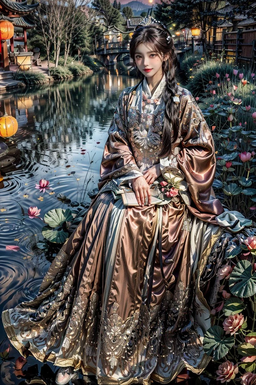<(best quality, extremery best quality, masterpiece:1.4), (realistic, intricate details:1.4), (photorealistic:1.4), (extremely intricate:1.4), highres, ultra highres, ultra detailed, ultra-detailed, absurdres, incredibly absurdres, extremely detailed, high quality, high resolution, hyperrealistic, ultra-realistic, hyper-detailed, top quality, best, fine detail, massive detail, Highly detailed, extreme detailed, highest detailed, high-res, absolutely resolution, reflection, (refraction:1.4), (hyperrealism:1.4)>, BREAK, (1girl:1.3), solo, looking at viewer, (young cute beautiful 18-year-old girl:1.4), 3d face, (hand of Guido Daniele:1.4), beautiful girl, Beautiful face, pretty, girlface, kpop idol, supermodel, stunning innocent symmetry face, perfect body, medium breast, slim waist, slim legs, (high detailed skin:1.5), glowing eyes, goddess, natural skin texture, shiny skin, White skin, Beautiful detailed face, detailed face, real skin texture, cute delicate face, finely detailed face, golden ratio, golden ratio face, expressive eyes, perfect face, perfect skin, flawless face, clear face, shiny hair, pale skin, Proper body proportion, perfect anatomy, realistic skin texture, luscious lips, glossy lips, natural makeup, beautiful bright pupils, slender figure, intricate eyes, detailed pupils, detailed face and eyes, longeyelashes, blush, good hand, perfect hands, pretty face, beautiful female bodies, finely detailed skin, oily shiny skin, clean facial features, an extremely delicate and beautiful, cute & girly, beautiful detailed eyes, stars in the eyes, detailed simmetric eyes, perfect smooth skin texture, BREAK, (((((standing, (white/blue/red/black/green/pink/yellow chinese shirt),(white/blue/red/black/green/pink/yellow chinese long skirt), (dancing, smile, Pink hair, Pink eye, long hair, Pink eyelashes, Pink lips, Pink lip colour, Eyes glowing Pink, flat bangs, happy expression), (lotus, hair ornament, water, dancing with butterfly, chinese traditional architecture, in the garden, floral background, brilliant colors, long_hair, nail_polish, jewelry, ancient art, chinese style), (night, Night time, moon light, sky, landscape, aurora borealis, stars, outdoors, Chinese, Pink fireworks, Sakura tree background:1.4), (lake background, mountains, full moon background, night lake shore, river, forest, chinese style countryard, lanterns, pond, cobblestone pathway, building pavilion, chinese buildings, moutains, misty lake, ancient chinese background, puddle, after the rain, petals falling, wet grass and trees, flower sea, in a meadow, waterfall, breeze, flying splashes, flying petals, leaves, bloom, bloom effect, surrounded by heavy floating petal flow, petal, Pink butterfly, flower, detailed beautiful grassland with petal, flowers, plants, Pink rose, many Pink roses, leaves falling from the tree, dust is drifting, ethereal, scenery, nature, mysterious background:1.4), (iridescent colors, Iridescence, blush, mysterious, fantasy background, fantasy, open mouth:1.2), (fog, wind:1.2), (Luminescent Particles:1.3), (fullbody:1.2), (eye focus, face focus, character focus, close-up face:1.2), (dutch angle, cowboy shot:1.3), colorful refraction)))), BREAK, <watercolor, available light, detailed light, volumetric fog, beautiful lighting, Rembrandt lighting, Cinematic, pixel art, game art, key visual, surreal, PBR Texturing, Anisotropic Filtering, Maximum Clarity And Sharpness, Albedo And Specular Maps, Multi-Layered Textures, Surface Shading, Sub-Pixel Convolution, Sub-Pixel Convolution, Accurate Simulation Of Light-Material Interaction, blurry foreground, broad light, volumetric light effect, matte painting, perfectly defined features, volumetric lighting, Tone Mapping, Lumen Reflections, Global illumination, Ray Tracing, Screen Space Global Illumination, Accent Lighting, 32k, Natural Lighting, volumetric, cinematic masterpiece, Rule of thirds, high dynamic range, Multi-exposure HDR capture, cinematic render, game cg cinematic, atmospheric perspective, movie scene, epic dynamic frame, motion blur, ((cinematic look, Film look)), rim light, 4k textures, adobe lightroom, photolab, insane details, hyperdetailed, exposure blend, professional color grading, professional color correction, aerial perspective, particles and dust in beams of light, cinematic scene, dynamic lighting, sharp details, lomography, soft focus, light leaks, bold hues, atmospheric depth, (explosive light and shadow:1.2), aesthetics, intricate designs, ultra realistic digital art, (zentangle, mandala, tangle, entangle), (fractal art), elegant, vivid colours, floating particles, particles, dramatic, epic, (ink drawing, oil painting detailed), (dramatic lighting:1.2), RAW, huge filesize, extremery detailed CG, Photo, 8k uhd, cinematic atmosphere, trending on artstation, award-winning glamour photograph, highly detailed photo, official art, beautiful and aesthetic, unity 8k wallpaper, beautiful, highly detailed CG illustration, best illustration, intricate, Amazing, emotional, analog, painting, digital painting, concept art, Oil Painting, illustration, Classical art, Renaissance, Romanticism, Neoclassicism, Color Palette, depth and contrast, Vibrant colors, saturated, rich saturation, color harmony, vivid palette, concept-art, design style, detail character, concept render, colorful, analog photography, dreamy atmosphere, specular highlights, atmospheric lighting, (dynamic angle, dynamic pose :1.3), (shiny, clothes reflecting light, lens flare, bloom effect, light particle, lens glare:1.3), realistic lighting, cinematic light, (cinematic lighting), light in the face, soft lighting, saturated colors, detailed background, sharp focus, 8k high definition, perspective, Master Composition, roughness, post-processing, soft shadows, realistic shadows, ambient occlusion, ray-tracing, subsurface scattering, photon mapping, physically-based rendering, octane rendering, unreal engine 5, ue5 rendering, Adobe After FX, dslr, RTX, Best character details, radiosity, sharp, antialiased, RAW photo, HDR, 8k, 4k, (((Photographed by Roger Deakins, using a RED Monstro 8K VV camera and a series of high-end lenses))), ((Hasselblad photography)), (film grain:1.4), Kodak portra 400, ((Fujifilm X-T5)), professional photograph, depth of field, caustics, Broad lighting, diffuse lighting, rim lighting, two tone lighting, textile details, visible pores, high resolution scan, professionally color graded, photographic reality, automatic white balance, best lighting, detailed shadow, high contrast, strong light and shadow>, (PureErosFace_V1:0.5), (ulzzang-6500:1), <lora:epiNoiseoffset_v3:2>, <lora:add_detail:2>, <lora:hipoly_3dcg_v7-epoch-000012:0.6>, <lora:zhongfenghuaxiyou-000018:0.2>, zhongfenghua, <lora:hanfu_ming:0.8>