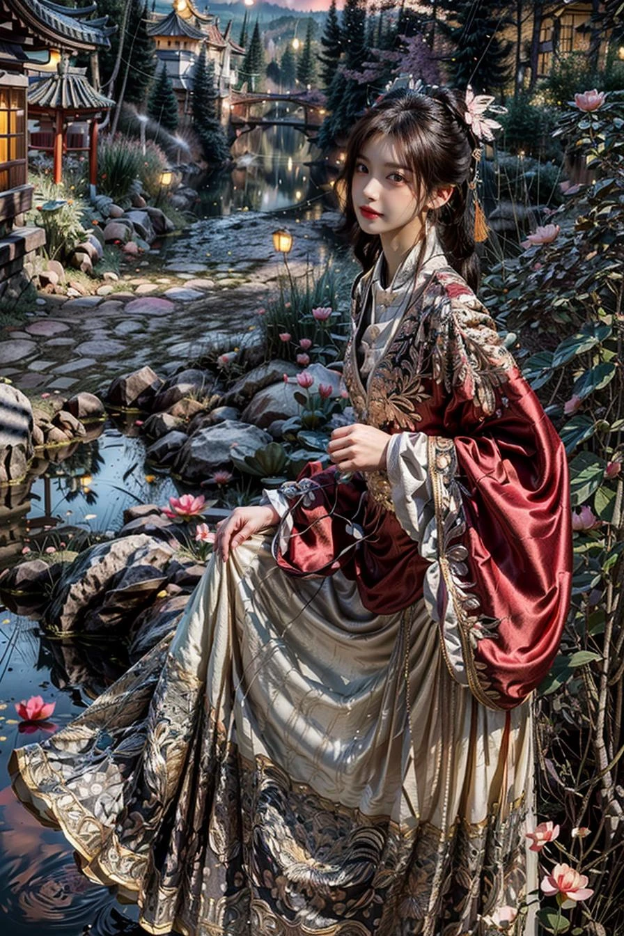 <(best quality, extremery best quality, masterpiece:1.4), (realistic, intricate details:1.4), (photorealistic:1.4), (extremely intricate:1.4), highres, ultra highres, ultra detailed, ultra-detailed, absurdres, incredibly absurdres, extremely detailed, high quality, high resolution, hyperrealistic, ultra-realistic, hyper-detailed, top quality, best, fine detail, massive detail, Highly detailed, extreme detailed, highest detailed, high-res, absolutely resolution, reflection, (refraction:1.4), (hyperrealism:1.4)>, BREAK, (1girl:1.3), solo, looking at viewer, (young cute beautiful 18-year-old girl:1.4), 3d face, (hand of Guido Daniele:1.4), beautiful girl, Beautiful face, pretty, girlface, kpop idol, supermodel, stunning innocent symmetry face, perfect body, medium breast, slim waist, slim legs, (high detailed skin:1.5), glowing eyes, goddess, natural skin texture, shiny skin, White skin, Beautiful detailed face, detailed face, real skin texture, cute delicate face, finely detailed face, golden ratio, golden ratio face, expressive eyes, perfect face, perfect skin, flawless face, clear face, shiny hair, pale skin, Proper body proportion, perfect anatomy, realistic skin texture, luscious lips, glossy lips, natural makeup, beautiful bright pupils, slender figure, intricate eyes, detailed pupils, detailed face and eyes, longeyelashes, blush, good hand, perfect hands, pretty face, beautiful female bodies, finely detailed skin, oily shiny skin, clean facial features, an extremely delicate and beautiful, cute & girly, beautiful detailed eyes, stars in the eyes, detailed simmetric eyes, perfect smooth skin texture, BREAK, (((((standing, (white/blue/red/black/green/pink/yellow chinese shirt),(white/blue/red/black/green/pink/yellow chinese long skirt), (dancing, smile, Pink hair, Pink eye, long hair, Pink eyelashes, Pink lips, Pink lip colour, Eyes glowing Pink, flat bangs, happy expression), (lotus, hair ornament, water, dancing with butterfly, chinese traditional architecture, in the garden, floral background, brilliant colors, long_hair, nail_polish, jewelry, ancient art, chinese style), (night, Night time, moon light, sky, landscape, aurora borealis, stars, outdoors, Chinese, Pink fireworks, Sakura tree background:1.4), (lake background, mountains, full moon background, night lake shore, river, forest, chinese style countryard, lanterns, pond, cobblestone pathway, building pavilion, chinese buildings, moutains, misty lake, ancient chinese background, puddle, after the rain, petals falling, wet grass and trees, flower sea, in a meadow, waterfall, breeze, flying splashes, flying petals, leaves, bloom, bloom effect, surrounded by heavy floating petal flow, petal, Pink butterfly, flower, detailed beautiful grassland with petal, flowers, plants, Pink rose, many Pink roses, leaves falling from the tree, dust is drifting, ethereal, scenery, nature, mysterious background:1.4), (iridescent colors, Iridescence, blush, mysterious, fantasy background, fantasy, open mouth:1.2), (fog, wind:1.2), (Luminescent Particles:1.3), (fullbody:1.2), (eye focus, face focus, character focus, close-up face:1.2), (dutch angle, cowboy shot:1.3), colorful refraction)))), BREAK, <watercolor, available light, detailed light, volumetric fog, beautiful lighting, Rembrandt lighting, Cinematic, pixel art, game art, key visual, surreal, PBR Texturing, Anisotropic Filtering, Maximum Clarity And Sharpness, Albedo And Specular Maps, Multi-Layered Textures, Surface Shading, Sub-Pixel Convolution, Sub-Pixel Convolution, Accurate Simulation Of Light-Material Interaction, blurry foreground, broad light, volumetric light effect, matte painting, perfectly defined features, volumetric lighting, Tone Mapping, Lumen Reflections, Global illumination, Ray Tracing, Screen Space Global Illumination, Accent Lighting, 32k, Natural Lighting, volumetric, cinematic masterpiece, Rule of thirds, high dynamic range, Multi-exposure HDR capture, cinematic render, game cg cinematic, atmospheric perspective, movie scene, epic dynamic frame, motion blur, ((cinematic look, Film look)), rim light, 4k textures, adobe lightroom, photolab, insane details, hyperdetailed, exposure blend, professional color grading, professional color correction, aerial perspective, particles and dust in beams of light, cinematic scene, dynamic lighting, sharp details, lomography, soft focus, light leaks, bold hues, atmospheric depth, (explosive light and shadow:1.2), aesthetics, intricate designs, ultra realistic digital art, (zentangle, mandala, tangle, entangle), (fractal art), elegant, vivid colours, floating particles, particles, dramatic, epic, (ink drawing, oil painting detailed), (dramatic lighting:1.2), RAW, huge filesize, extremery detailed CG, Photo, 8k uhd, cinematic atmosphere, trending on artstation, award-winning glamour photograph, highly detailed photo, official art, beautiful and aesthetic, unity 8k wallpaper, beautiful, highly detailed CG illustration, best illustration, intricate, Amazing, emotional, analog, painting, digital painting, concept art, Oil Painting, illustration, Classical art, Renaissance, Romanticism, Neoclassicism, Color Palette, depth and contrast, Vibrant colors, saturated, rich saturation, color harmony, vivid palette, concept-art, design style, detail character, concept render, colorful, analog photography, dreamy atmosphere, specular highlights, atmospheric lighting, (dynamic angle, dynamic pose :1.3), (shiny, clothes reflecting light, lens flare, bloom effect, light particle, lens glare:1.3), realistic lighting, cinematic light, (cinematic lighting), light in the face, soft lighting, saturated colors, detailed background, sharp focus, 8k high definition, perspective, Master Composition, roughness, post-processing, soft shadows, realistic shadows, ambient occlusion, ray-tracing, subsurface scattering, photon mapping, physically-based rendering, octane rendering, unreal engine 5, ue5 rendering, Adobe After FX, dslr, RTX, Best character details, radiosity, sharp, antialiased, RAW photo, HDR, 8k, 4k, (((Photographed by Roger Deakins, using a RED Monstro 8K VV camera and a series of high-end lenses))), ((Hasselblad photography)), (film grain:1.4), Kodak portra 400, ((Fujifilm X-T5)), professional photograph, depth of field, caustics, Broad lighting, diffuse lighting, rim lighting, two tone lighting, textile details, visible pores, high resolution scan, professionally color graded, photographic reality, automatic white balance, best lighting, detailed shadow, high contrast, strong light and shadow>, (PureErosFace_V1:0.5), (ulzzang-6500:1), <lora:epiNoiseoffset_v3:2>, <lora:add_detail:2>, <lora:hipoly_3dcg_v7-epoch-000012:0.6>, <lora:zhongfenghuaxiyou-000018:0.2>, zhongfenghua, <lora:hanfu_ming:0.8>, kbxll