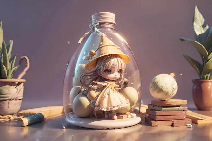 ((best quality,masterpiece)),,((bottle)),1girl, solo, standing,disheveled hair,full body, chibi,cute face, dress,large hat, gib\(concept\),indoors, on the desk,  brown eyes, big eyes, looking at viewer, support the gills
 <lora:blindbox_v1_mix:1:1,1,1,1,0,0,1,1,1,1,1,0,0,0,0,0,0>, <lora:bottle_locon_v2m:1:1,0,0,0,1,1,0,0,0,0,0,1,1,1,1,1,1>