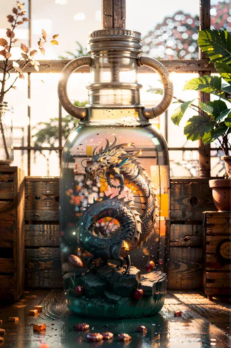 ((Masterpiece)),8K wallpaper,((super detailed)),((best quality)),an extremely delicate and beautiful,original,extremely detailed wallpaper,(Dynamic angle:1.2),natural light,ray tracing,Detailed logic,((illustration)), ((chromatic aberration)), ((caustic)),lens flare,((colorful refraction)),((dark intense shadows)), ((cinematic lighting)), ((overexposure)),((sharp focus)), colorful, hdr, (explosion, flare),
<lora:conceptLoongChinaDragon_v10:1>
dragon, bottle, branch, cherry blossoms, dark room, floor, herbarium, gib\(concept\), mountain, reflection, scenery, silhouette, sky, solo, umbrella, vial, water, tree, blurry, light particles, leaf, minidragon, <lora:girlInTheBottleLocon_v20m:1>