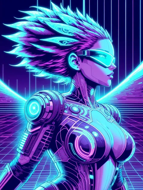 woman by aaron horkey, Neon Lavender glowing outlines, Neon Lime coloring, dynamic pose, grid, cyberpunk, 1980s, retro, scifi<lora:Neon_Cyberpunk_Cyberspace_SD1.5:0.8>, (masterpiece:1.2), best quality, (hyperdetailed, highest detailed:1.2), high resolution textures