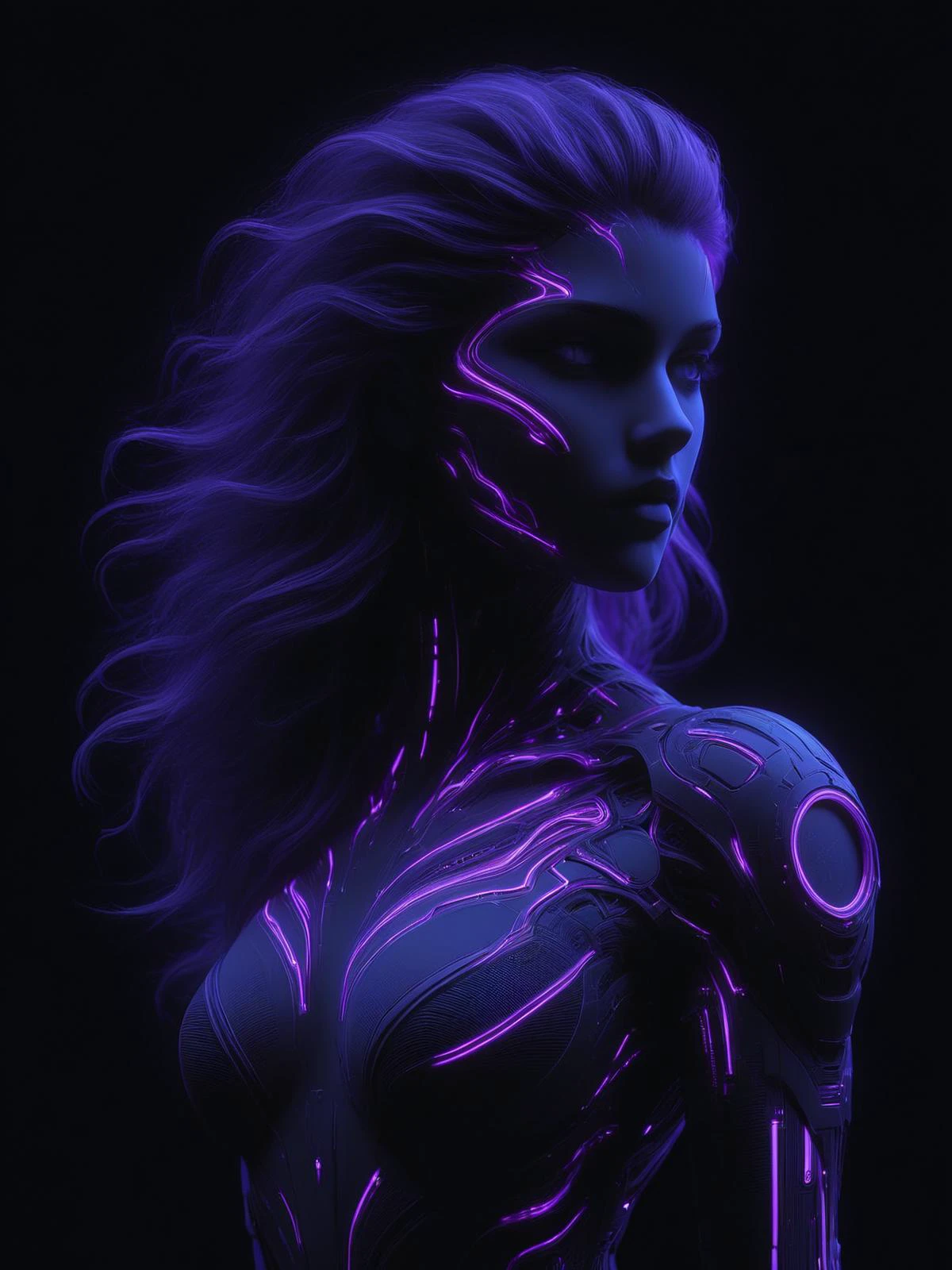 woman floating in the darkness, neon_blue and neon_purple outline, floating hair, very long hair, mad-cyberspace, cyberpunk, scifi, 1980s, retro dynamic pose<lora:- SDXL - vant_blk_contrast_V2.0:1> <lora:Neon_Cyberpunk_SDXL_-_Cyberspace:0.7> <lora:DonMW15pXL:0.7> DonMW15pXL, the head of a, masterpiece, best quality, ultra high res, (photorealistic, realistic:1.2), deep shadow, raw photo, film grain, Fujifilm XT3, 8k uhd, dslr, masterpiece, best quality, ultra high res, (photorealistic, realistic:1.2), deep shadow, raw photo, film grain, Fujifilm XT3, 8k uhd, dslr, masterpiece, best quality, ultra high res, (photorealistic, realistic:1.2), deep shadow, raw photo, film grain, Fujifilm XT3, 8k uhd, dslr, masterpiece, best quality, ultra high res, (photorealistic, realistic:1.2), deep shadow, raw photo, film grain, Fujifilm XT3, 8k uhd, dslr