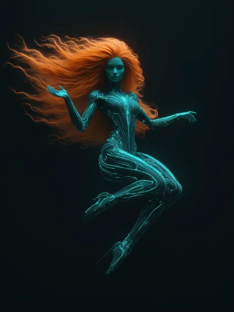 woman floating in the darkness, teal and orange outline, floating hair, very long hair, mad-cyberspace, cyberpunk, scifi, 1980s, retro dynamic pose<lora:- SDXL - vant_blk_contrast_V2.0:1> <lora:Neon_Cyberpunk_SDXL_-_Cyberspace:0.7> <lora:DonMW15pXL:0.7> DonMW15pXL, the head of a, masterpiece, best quality, ultra high res, (photorealistic, realistic:1.2), deep shadow, raw photo, film grain, Fujifilm XT3, 8k uhd, dslr
