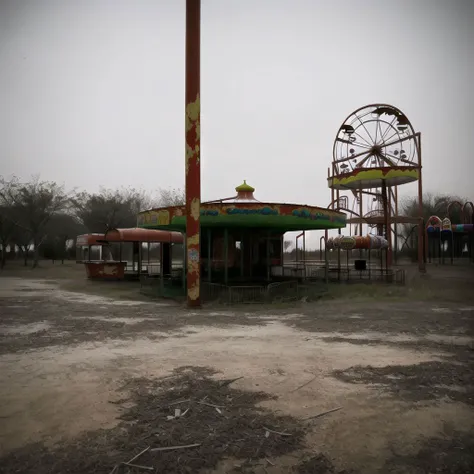 <lora:liminalspaces2:1>, liminalspaces,
A deserted, derelict amusement park, with rusted rides and abandoned game booths. The atmosphere is one of eerie nostalgia, as the camera explores the remnants of a once vibrant and joyful place.