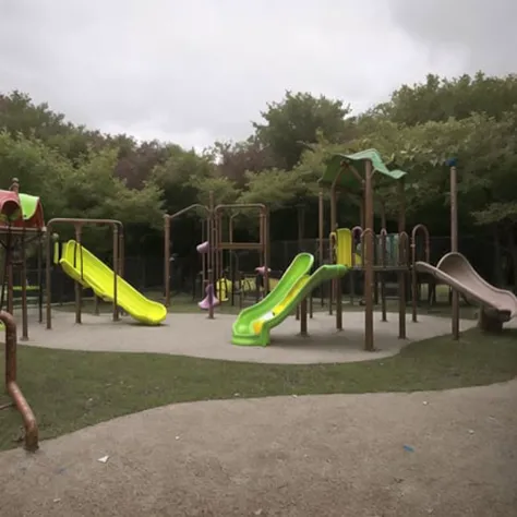 <lora:liminalspaces2:1>, liminalspaces,
A deserted, overgrown playground, with rusted swings and slides creaking in the wind. The sense of nostalgia and decay is palpable, as the camera lingers on the abandoned toys and equipment.