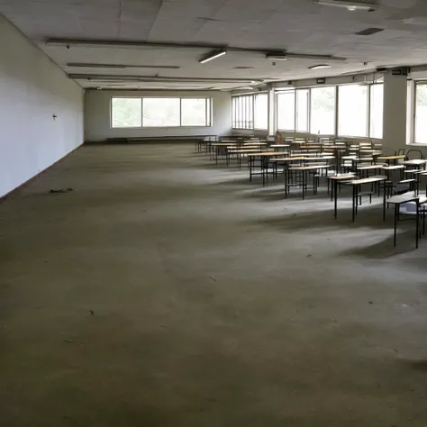 <lora:liminalspaces768:1> , liminalspaces, An empty university campus, silent lecture halls and deserted courtyards, a space once filled with eager minds.