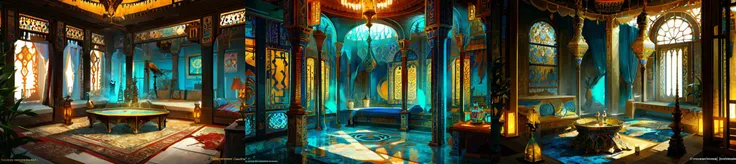 (otherworldly, otherworldly atmosphere, otherworldly appearance), highly insanely detailed, masterpiece, top quality, best quality, highres, 4k, 8k, RAW photo, 
((ancient egyptian theme:1.2)), Hong Kong structure, building, structure, taiwan, korean, 
swirling energy, 
tentacle, 
(underwater), 
reflection, reflective floor, 
abandoned building, overgrown with vegetation, [volumetric fog], cinematic lighting, colorful, colourful, 
(long_hair, long hair, random colors hair, glowing hair, hair over one eye, long messy hair), 
(eyelashes, eyeliner, eyeshadow, eyelashes, long eyelashes), 
collar, earrings, jewelry, necklace, armlet, 
high-heels, 
nsfw, 
cleavage, perfect female body, makeup, 
action pose, 
drunk, biting, 
Interior, 
scenery, window, 
CyberPunk, sofa, table, authentic, indoor scenery, 
an arabian room with a couch, a carpet, a small round table with a hookah on it, a window and a lamp, ArIn, 
a large arabian room with a pool, 
<lora:ArabianInteriors-10:0.8>, (fantasy world)