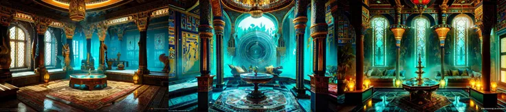 (otherworldly, otherworldly atmosphere, otherworldly appearance), highly insanely detailed, masterpiece, top quality, best quality, highres, 4k, 8k, RAW photo, 
((ancient egyptian theme:1.2)), Hong Kong structure, building, structure, taiwan, korean, 
swirling energy, 
tentacle, 
(underwater), 
reflection, reflective floor, 
abandoned building, overgrown with vegetation, [volumetric fog], cinematic lighting, colorful, colourful, 
(long_hair, long hair, random colors hair, glowing hair, hair over one eye, long messy hair), 
(eyelashes, eyeliner, eyeshadow, eyelashes, long eyelashes), 
collar, earrings, jewelry, necklace, armlet, 
high-heels, 
nsfw, 
cleavage, perfect female body, makeup, 
action pose, 
drunk, biting, 
Interior, 
scenery, window, 
CyberPunk, sofa, table, authentic, indoor scenery, 
an arabian room with a couch, a carpet, a small round table with a hookah on it, a window and a lamp, ArIn, 
a large arabian room with a pool, 
<lora:ArabianInteriors-10:0.8>, (fantasy world)