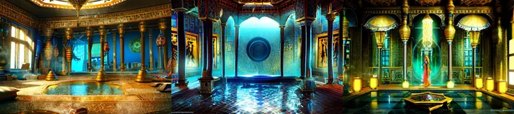 (otherworldly, otherworldly atmosphere, otherworldly appearance), highly insanely detailed, masterpiece, top quality, best quality, highres, 4k, 8k, RAW photo, 
((ancient egyptian theme:1.2)), Hong Kong structure, building, structure, taiwan, korean, 
swirling energy, 
tentacle, 
(underwater), 
reflection, reflective floor, 
abandoned building, overgrown with vegetation, [volumetric fog], cinematic lighting, colorful, colourful, 
(long_hair, long hair, random colors hair, glowing hair, hair over one eye, long messy hair), 
(eyelashes, eyeliner, eyeshadow, eyelashes, long eyelashes), 
collar, earrings, jewelry, necklace, armlet, 
high-heels, 
nsfw, 
cleavage, perfect female body, makeup, 
action pose, 
drunk, biting, 
Interior, 
scenery, window, 
CyberPunk, sofa, table, authentic, indoor scenery, 
an arabian room with a couch, a carpet, a small round table with a hookah on it, a window and a lamp, ArIn, 
a large arabian room with a pool, 
<lora:ArabianInteriors-10:0.8>, (fantasy world)