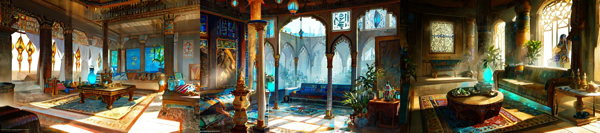 (otherworldly, otherworldly atmosphere, otherworldly appearance), highly insanely detailed, masterpiece, top quality, best quality, highres, 4k, 8k, RAW photo, 
((ancient egyptian theme:1.2)), Hong Kong structure, building, structure, taiwan, korean, 
swirling energy, 
tentacle, 
(underwater), 
reflection, reflective floor, 
abandoned building, overgrown with vegetation, [volumetric fog], cinematic lighting, colorful, colourful, 
(long_hair, long hair, random colors hair, glowing hair, hair over one eye, long messy hair), 
(eyelashes, eyeliner, eyeshadow, eyelashes, long eyelashes), 
collar, earrings, jewelry, necklace, armlet, 
high-heels, 
nsfw, 
cleavage, perfect female body, makeup, 
action pose, 
drunk, biting, 
Interior, 
scenery, window, 
CyberPunk, sofa, table, authentic, indoor scenery, 
an arabian room with a couch, a carpet, a small round table with a hookah on it, a window and a lamp, ArIn, 
a large arabian room with a pool, 
<lora:ArabianInteriors-10:0.8>, (fantasy world)