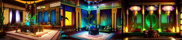 (otherworldly, otherworldly atmosphere, otherworldly appearance), highly insanely detailed, masterpiece, top quality, best quality, highres, 4k, 8k, RAW photo, 
((ancient egyptian theme:1.2)), Hong Kong structure, building, structure, taiwan, korean, 
swirling energy, 
tentacle, 
(underwater), 
reflection, reflective floor, 
abandoned building, overgrown with vegetation, [volumetric fog], cinematic lighting, colorful, colourful, 
(long_hair, long hair, random colors hair, glowing hair, hair over one eye, long messy hair), 
(eyelashes, eyeliner, eyeshadow, eyelashes, long eyelashes), 
collar, earrings, jewelry, necklace, armlet, 
high-heels, 
nsfw, 
cleavage, perfect female body, makeup, 
action pose, 
drunk, biting, 
Interior, 
scenery, window, 
CyberPunk, sofa, table, authentic, indoor scenery, 
an arabian room with a couch, a carpet, a small round table with a hookah on it, a window and a lamp, ArIn, 
a large arabian room with a pool, 
<lora:ArabianInteriors-10:0.8>, (fantasy world)