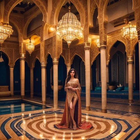 "A stunning and alluring woman, (nude:1.3), standing in a mesmerizing mosque."