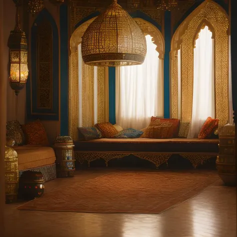 (masterpiece:1.2), (best quality,:1.2), 8k, HDR, ultra detailed, ((photorealistic)), perfect anatomy, professional light, cinematic lighting, fashion photography, ambient lighting, <lora:detail_slider_v4:2.5>, an arabian dining room, a long table with jars and food, seath cushions, a window, lamps, ArIn, <lora:ArabianInteriors-10:1>, epiCPhoto