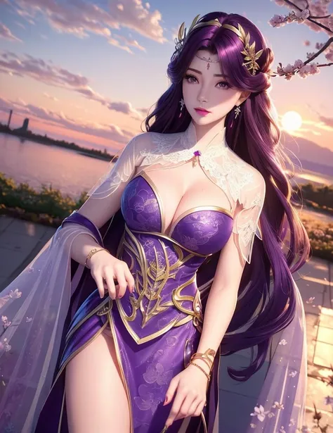 (,1girl, pov,best quality, ) , (((,1girl, solo, large breasts, looking at viewer, cherry blossoms, , purple_hair, purple_eyes, long_hair, breasts, solo, cloud, jewelry, dress, sunset, sky ))) <lora:DA_YunXi:0.6>
ultra realistic 8k cg, flawless, clean, masterpiece, professional artwork, famous artwork, cinematic lighting, cinematic bloom, perfect face, beautiful face, fantasy, dreamlike, unreal, science fiction, lace, lace trim, lace-trimmed legwear, luxury, jewelry, diamond, gold, pearl, gem, sapphire, ruby, emerald, intricate detail, delicate pattern, charming, alluring, seductive, erotic, enchanting, hair ornament, necklace, earrings, bracelet, armlet,halo,autumn,