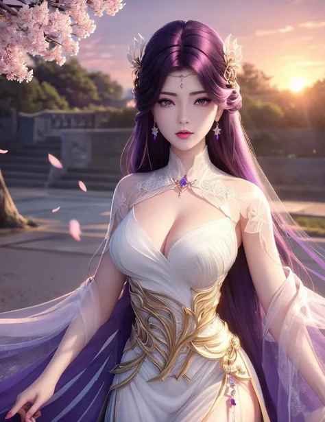 (,1girl, pov,best quality, ) , (((,1girl, solo, large breasts, looking at viewer, cherry blossoms, , purple_hair, purple_eyes, long_hair, breasts, solo, cloud, jewelry, dress, sunset, sky ))) <lora:DA_YunXi:0.6>
ultra realistic 8k cg, flawless, clean, masterpiece, professional artwork, famous artwork, cinematic lighting, cinematic bloom, perfect face, beautiful face, fantasy, dreamlike, unreal, science fiction, lace, lace trim, lace-trimmed legwear, luxury, jewelry, diamond, gold, pearl, gem, sapphire, ruby, emerald, intricate detail, delicate pattern, charming, alluring, seductive, erotic, enchanting, hair ornament, necklace, earrings, bracelet, armlet,halo,autumn,