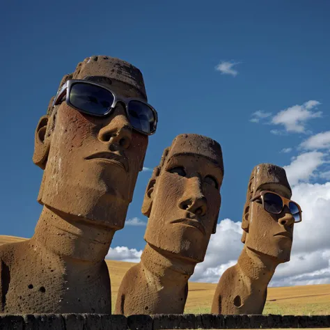 <lora:Moai - Isola di Pasqua_m0a1s:1> m0a1s wearing sunglasses