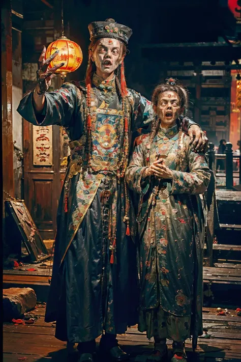 ((realistic))),((masterpiece), (best quality), ultra high res, (raw photo:1.2), (photorealistic:1.4), Exceptional detail, dramatic lighting, highres,   8k, absurdres, 1boy, (Chinese_Qing_zombie:1.5),  jewelry, full body, full moon, ancient Chinese building, Chinese tower, obsolete,  close up,(selfie:1.3), red dark sky,  <lora:LowRA:0.45>, <lora:FairyWorld:0.45> , <lora:Chinese_Zombie-000010:0.5>