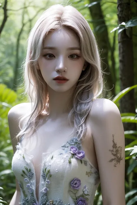 (realistic), (hyperrealism),best quality, masterpiece,ultra high res, (photorealistic:1.4),1girl,pale skin,skinny,looking at viewer, <lora:add_detail:0.6>,forest, flowers, sunlight,
<lora:makina69_yuqi_v2.0:1> , (tattered) wedding dress , bare shoulders, upper body,