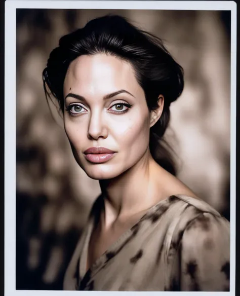 AngelinaJolie, art by Théophile Schuler, photograph, beefy Woman, Bookbinder, Hurricane, Hyperpunk, film grain, Polaroid, Low shutter, Infrared, extremely beautiful, <lora:AngelinaJolieSDXL:1>