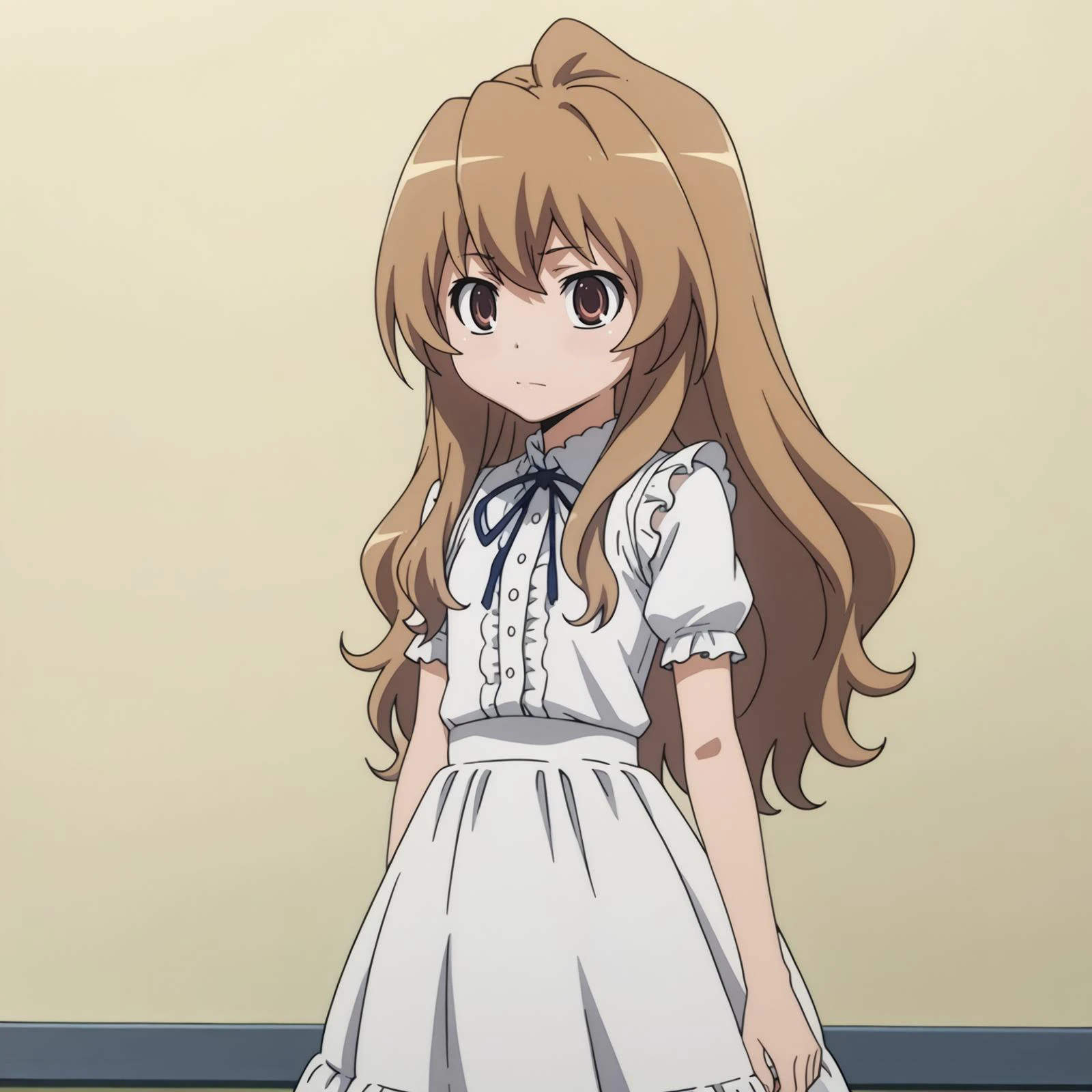 <lora:TaigaAisakaXLpony001>,
solo,
TaigaAisaka,1girl,brown hair,long hair,brown eyes,
frilled_shirt,
white skirt,