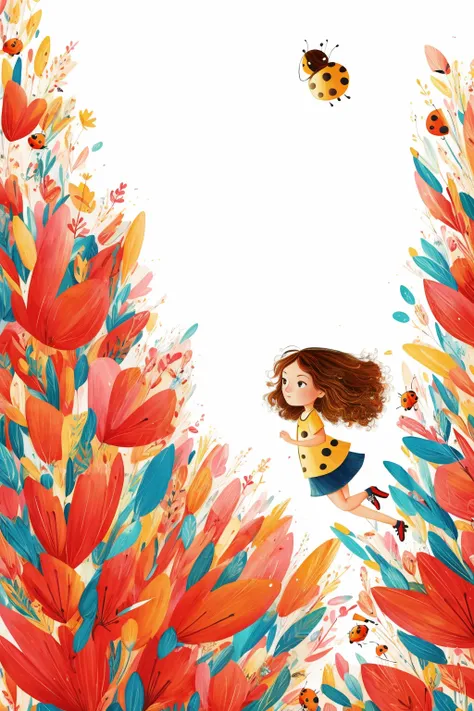 lucy fleming, 
illustration, 2d, lineart, 1girl, solo, ladybug, butterfly, in a knoll,
  <lora:lucyfleming11-02:1>