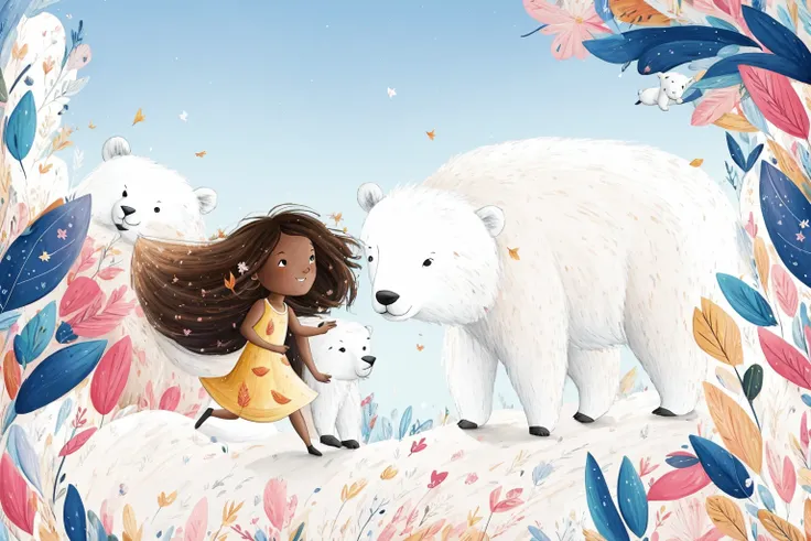 lucy fleming, lucy, fleming, inkcolor,
1girl, solo, long hair, blush, smile, freckles,flying leaves, flying flowers,
a girl leaning on a polar bear ,
bird, cat, 
2d, lineart,
illustration,   <lora:animeLineartMangaLike_v30MangaLike:0.4> <lora:lucyfleming11-02:1.35>