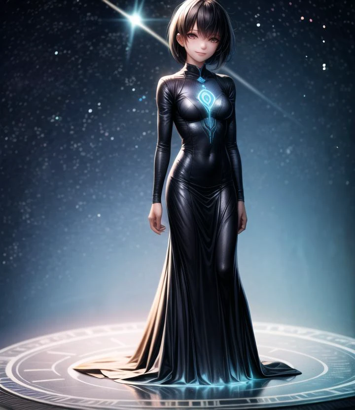 manga, a girl in the forest, beautiful, long dress black, long hair, smile, <lora:J_diagram:0.2>, J_diagram, bioluminescent, cinematic light, <lora:more_details:1>