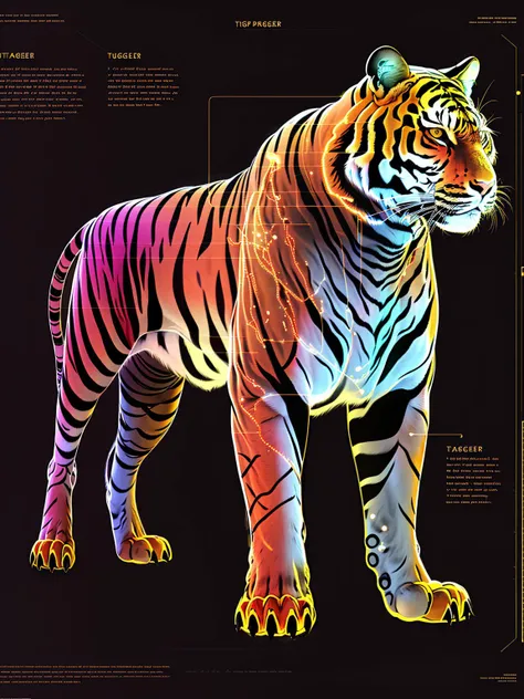 master piece, high quality, a bioluminescent  tiger, black background, J_diagram  <lora:J_diagram:0.8>