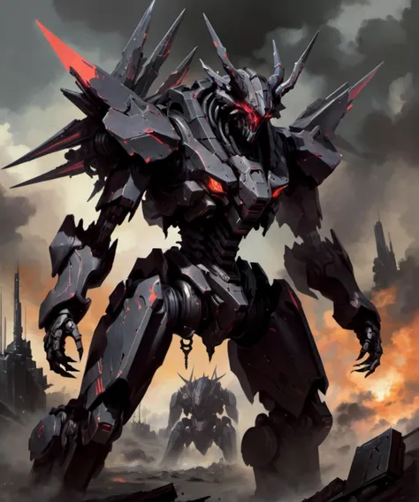 A demon mech reeking of black, <lora:[XL]Mechatest:0.6>