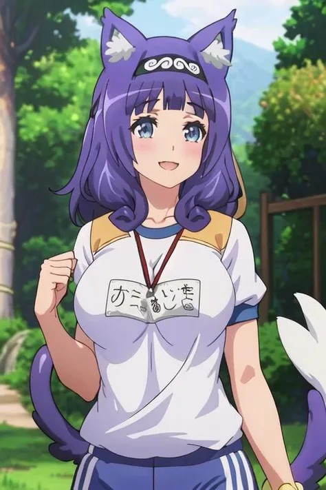 masterpiece, best quality,
hitam_beautiful_Pilgrimage to Tono Province, hitam beautiful, blue eyes, Purple Hair, Medium Length Hair, curls, curls, Bangs, blunt tip, Side Chain, scarf, black scarf, headband, Curvy beauty, Animal ears, Dog Girl, Dog ears, Animal ears绒毛, Large Breasts,
Japanese clothes, Doudou, 双色shirt, 白shirt, shirt, red decoration, Sleeveless shirt, Sleeveless, Bare shoulders, Heart, shorts, black shorts, short shorts, Gloves, fingerless Gloves, red Gloves,
Heart形背景, Upper Body, arrive,
looking at the audience,
blush, Smile, open mouth,(((Rub your chest vigorously))),(((Squeeze your chest))),((Grab your breasts with both hands))