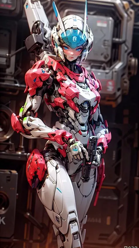 RAW photo, (best quality:1.3), high resolution, (masterpiece), (photorealistic:1.4), professional photography, sharp focus, HDR, 8K resolution, intricate detail, extremely detailed CG unity 8k wallpaper, 1girl, extremely detailed robot face, extremely detailed blue eyes, dynamic pose, dynamic angle, solo, <lora:TFFRArcee:0.6>, autobot, TFFRArcee, armor, helmet, robot girl, <lora:Robot Girl:0.3>, holding handgun, (finger on trigger), handgun, pistol