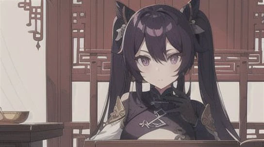 <lora:keqingGenshinImpact_10:0.1>, ((masterpiece, ultra-detailed, intricate details, best quality, illustration)),1girl, solo, looking at viewer, feminine, beautiful, 4k, white skin, long hair, purple hair, purple eyes, dress, black stockings, ancient urban china, bust, cool, keqing \(genshin impact\), twin tail, sit on chair, <lora:ligneClaireAnimeStyle_v1:0.75>,