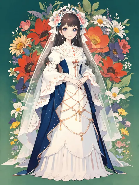 masterpiece, best quality, detailed, 1girl, full body, flower, <lora:80shoujo:0.7>