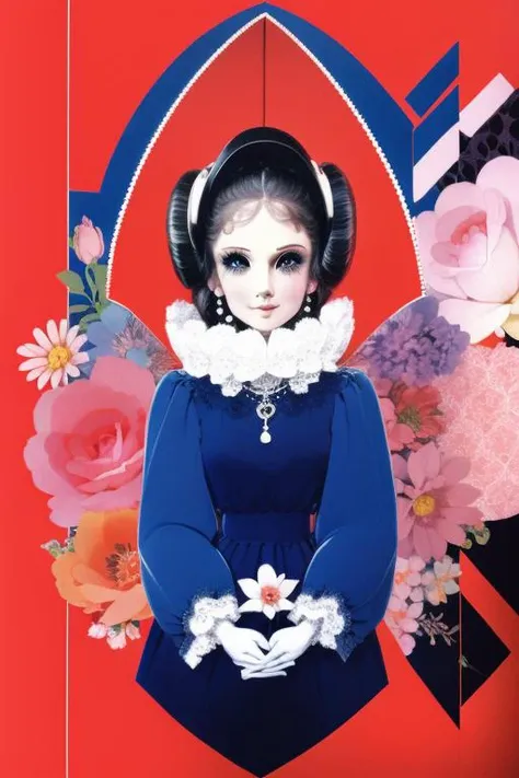 <lora:envybetterhandsLocon_alpha3:1>,<lora:80shoujo:1>, a beautiful collage of swirling colors with an interesting woman