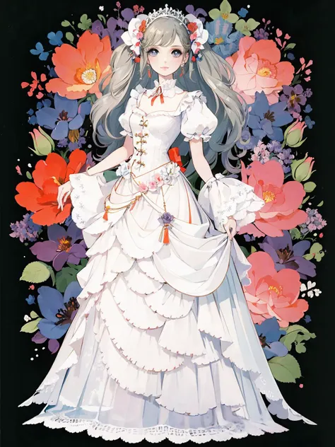 masterpiece, best quality, detailed, 1girl, full body, flower, <lora:80shoujo:0.7>