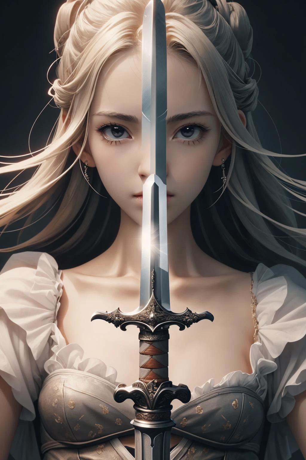 1girl, <lora:swordup-pose-richy-v1:0.6> swordup, looking at viewer, close-up