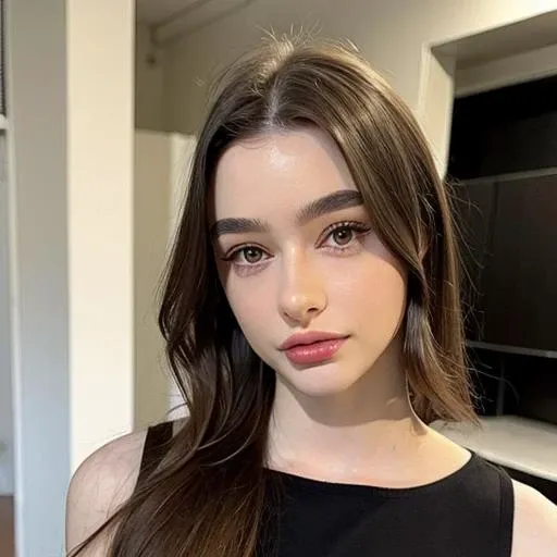 <lora:Dasha:1> 1girl, modelling, long_hair, solo, looking_at_viewer, lips, realistic, brown_eyes, upper body